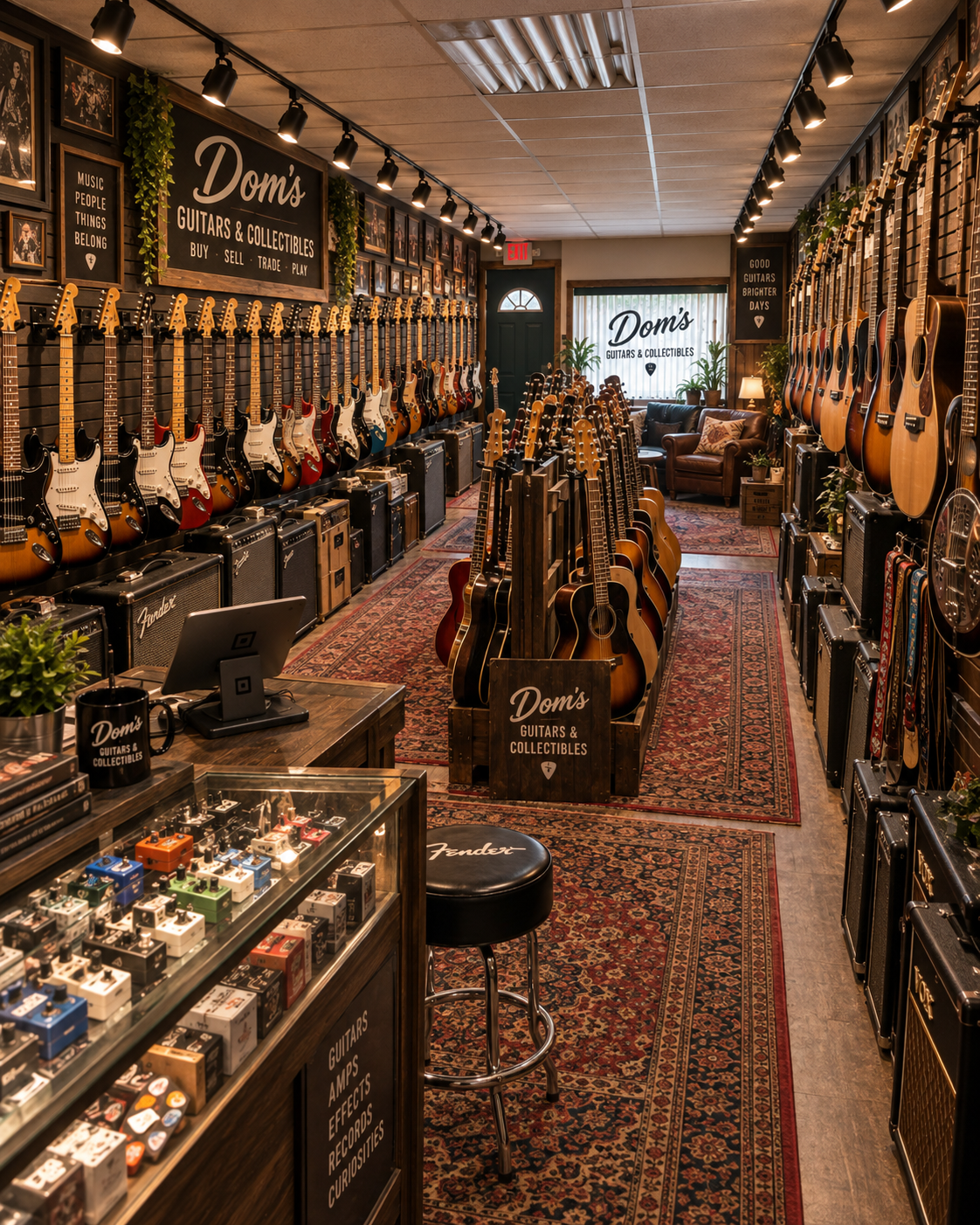 The interior of Dom’s Guitars & Collectibles